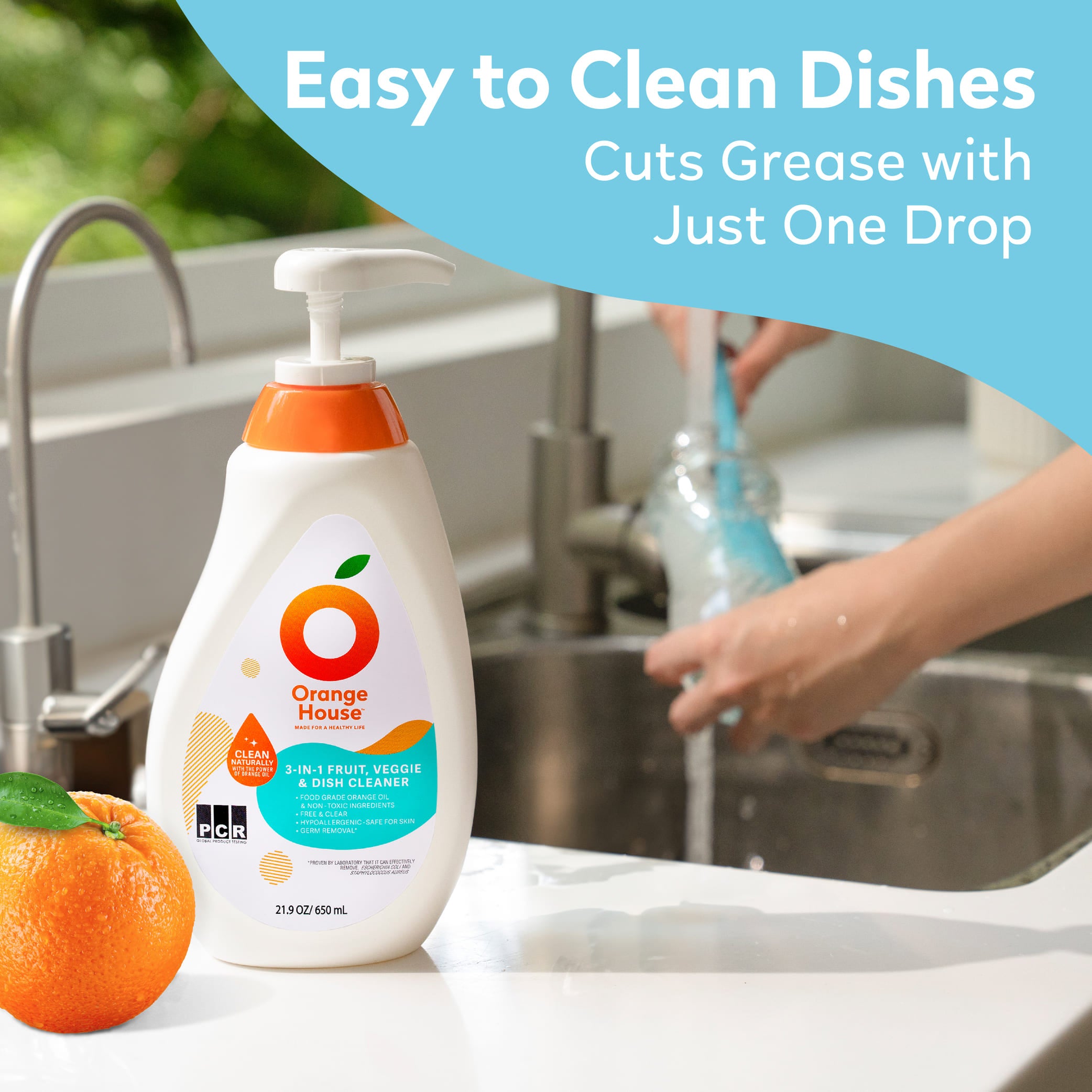 Orange House 3-in-1 Fruit, Veggie and Dish cleaner 21.9 Fl Oz